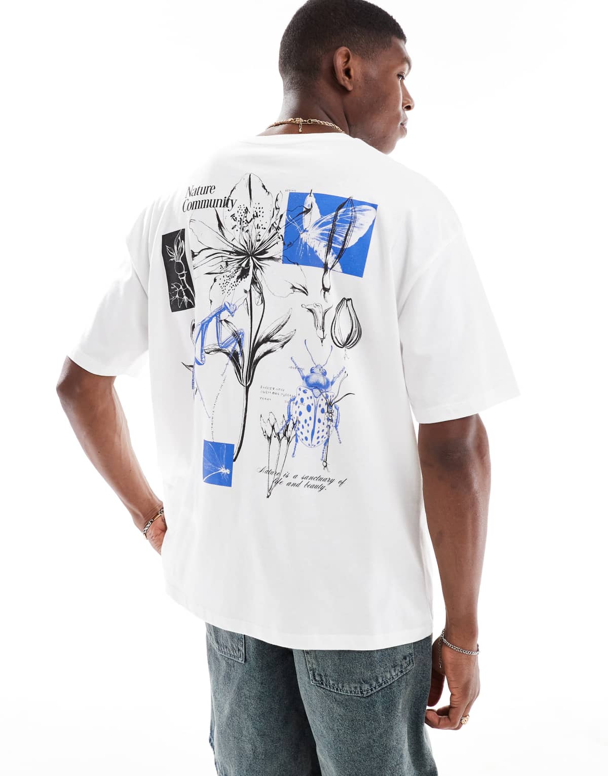 ASOS DESIGN oversized t-shirt with floral graphic in white