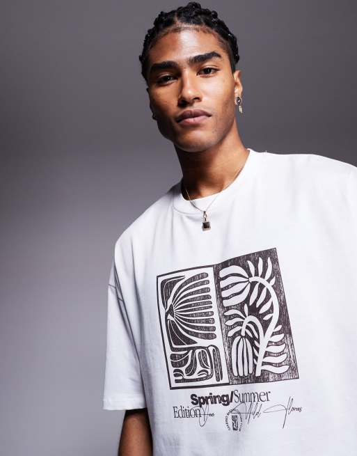 ASOS DESIGN oversized t-shirt with floral graphic in white, 2 of 4