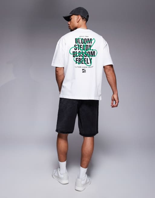 ASOS DESIGN oversized t-shirt with floral puff print graphic in white