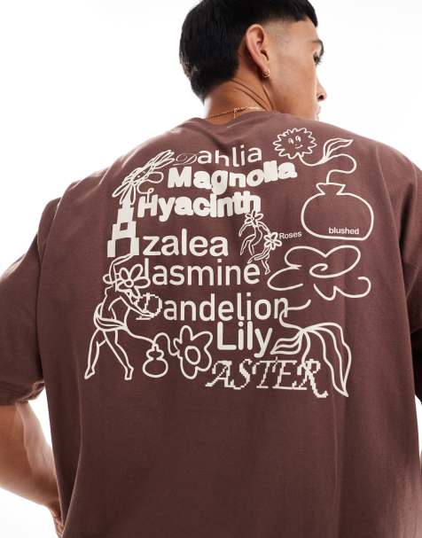 ASOS DESIGN oversized t-shirt with floral text back print in brown - view 1