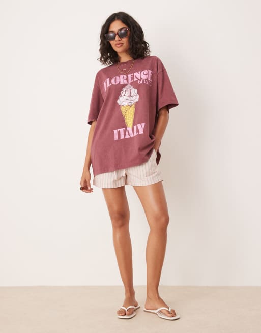 ASOS DESIGN oversized t-shirt with florence gelato graphic in washed burgundy, 3 of 4