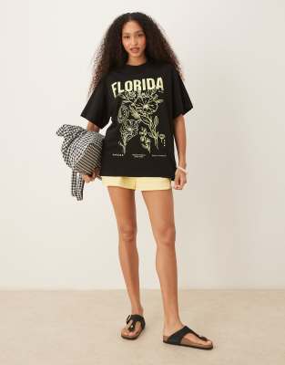 Asos Design Oversized T-shirt With Florida Graphic In Black