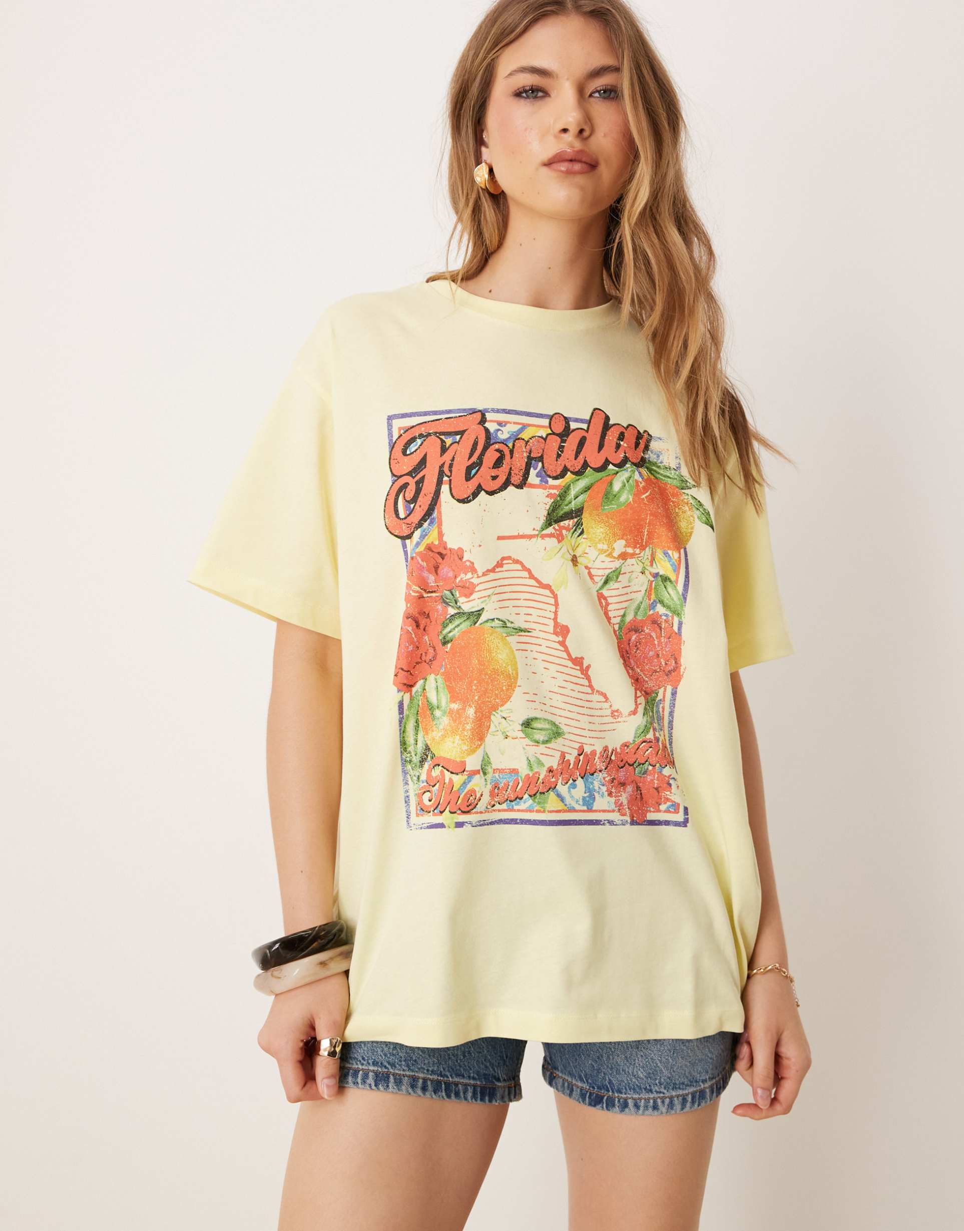 asos design oversized t-shirt with florida graphic in yellow