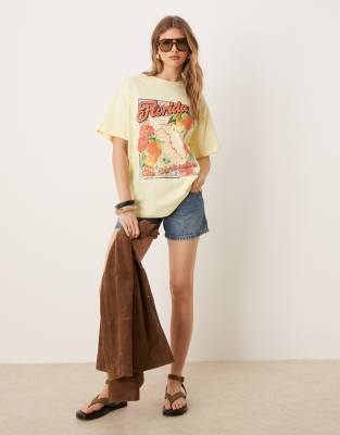 Asos Design Oversized T-shirt With Florida Graphic In Yellow