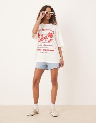 Asos Design Oversized T-shirt With Flower Market Graphic In White