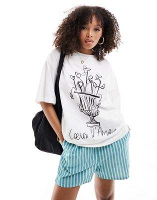 Asos Design Oversized T-shirt With Flower Sketch Graphic In White