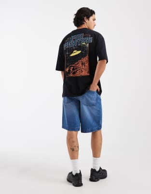 Asos Design Oversized T-shirt With Foo Fighters Ufo Print In Black