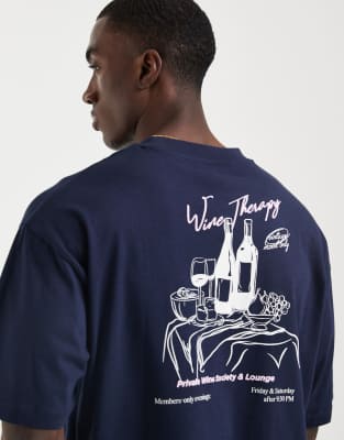 Asos Design Oversized T-shirt With Food And Drink Graphic In Blue
