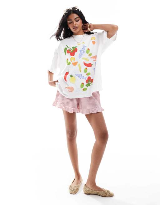 ASOS DESIGN oversized t-shirt with food print in white, 3 of 4