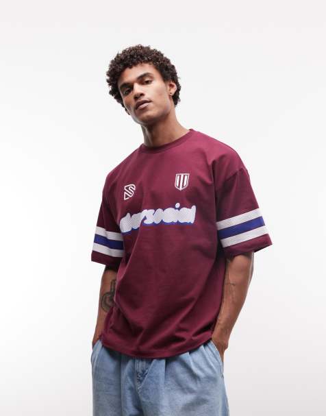 ASOS DESIGN oversized t-shirt with football bubble graphic in maroon - view 1
