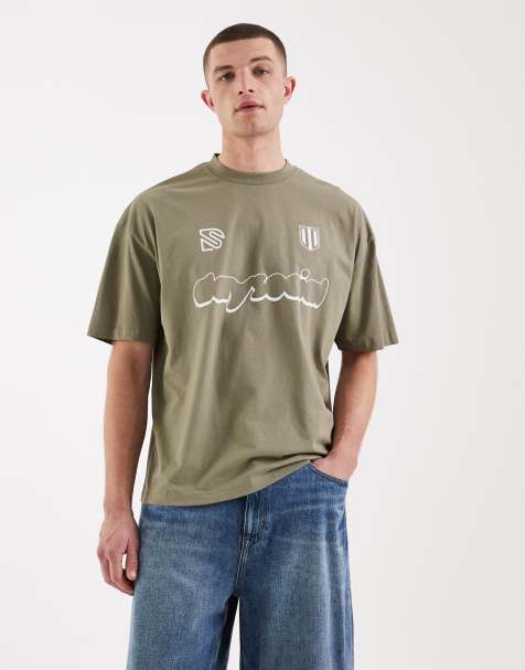 ASOS DESIGN oversized t-shirt with football graphic in khaki - view 1