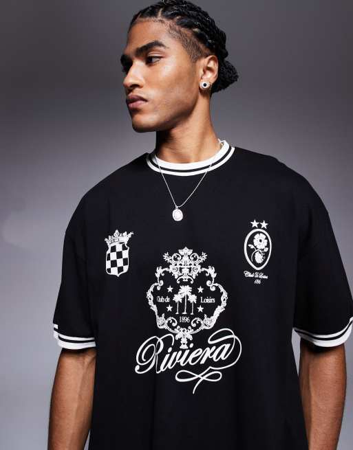 ASOS DESIGN oversized t-shirt with football print in black , 2 of 4