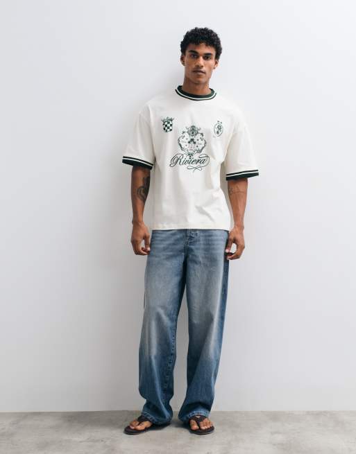 ASOS DESIGN oversized t-shirt with football print in off white  , 3 of 5