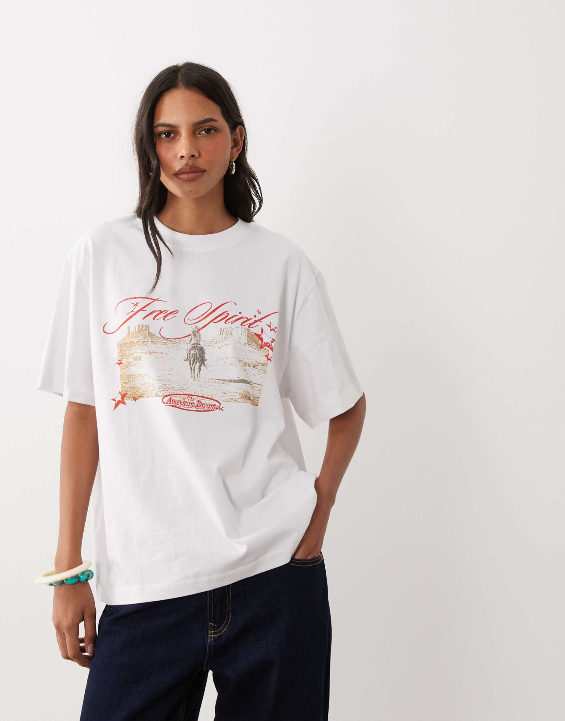 asos design oversized t-shirt with free spirit rodeo graphic in white