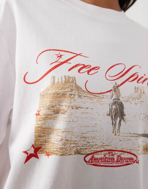 ASOS DESIGN Oversized T-shirt with free spirit rodeo graphic in white, 2 of 4