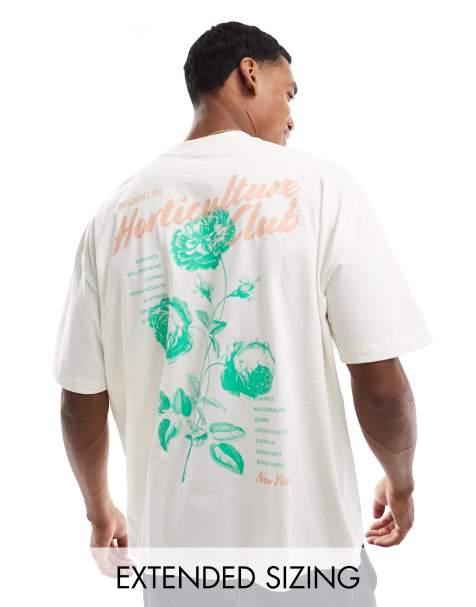ASOS DESIGN oversized t-shirt with front and back floral print in off white - view 1