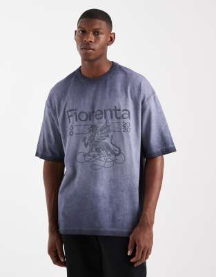 Asos Design Oversized T-shirt With Front Chest Graphic In Blue