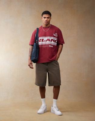Asos Design Oversized T-shirt With Front Chest Print In Red
