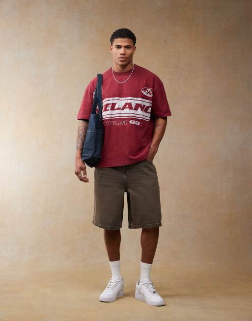 ASOS DESIGN oversized t-shirt with front chest print in burgundy
