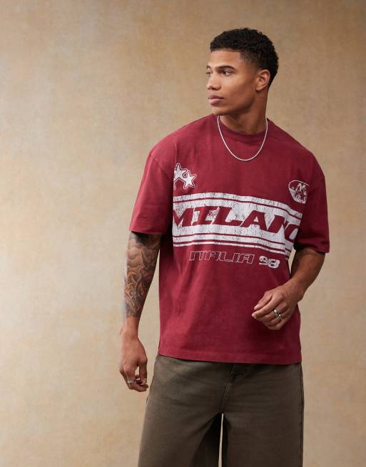 ASOS DESIGN oversized t-shirt with front chest print in burgundy