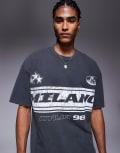 [ASOS DESIGN] ASOS DESIGN oversized t-shirt with front chest print in washed asphalt-Grey M Asphalt