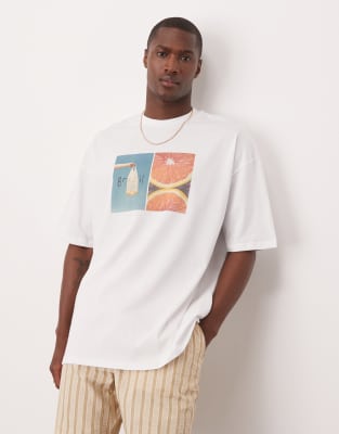 ASOS DESIGN oversized T-shirt with front chest print in white