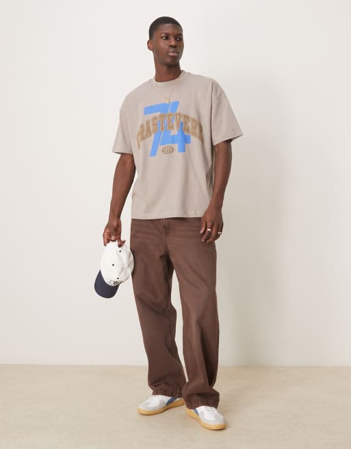 ASOS DESIGN oversized T-shirt with front city graphic in brown