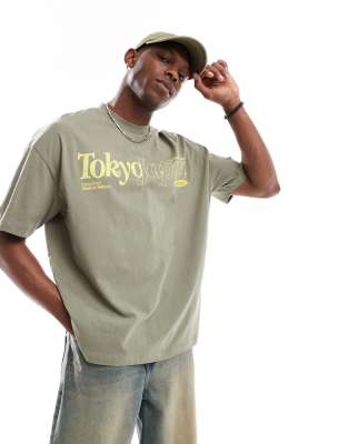 Asos Design Oversized T-shirt With Front City Graphic In Green