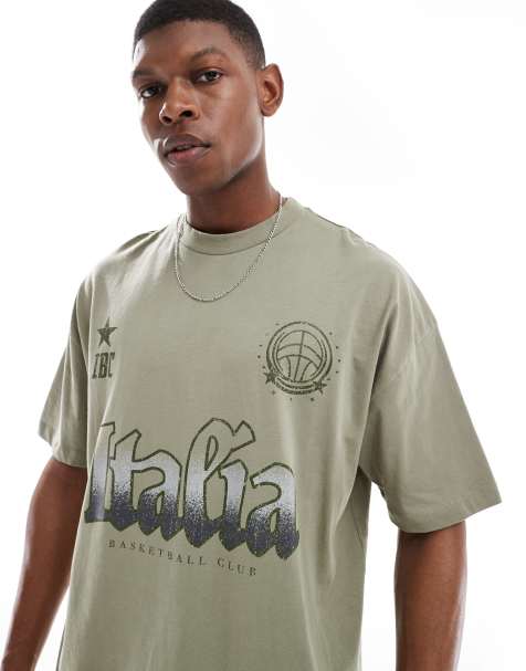 ASOS DESIGN oversized t-shirt with front city graphic in light khaki green - view 1