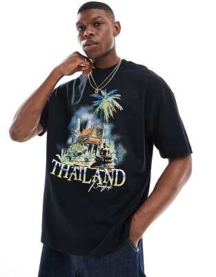 asos ASOS DESIGN oversized t-shirt with front city print in black