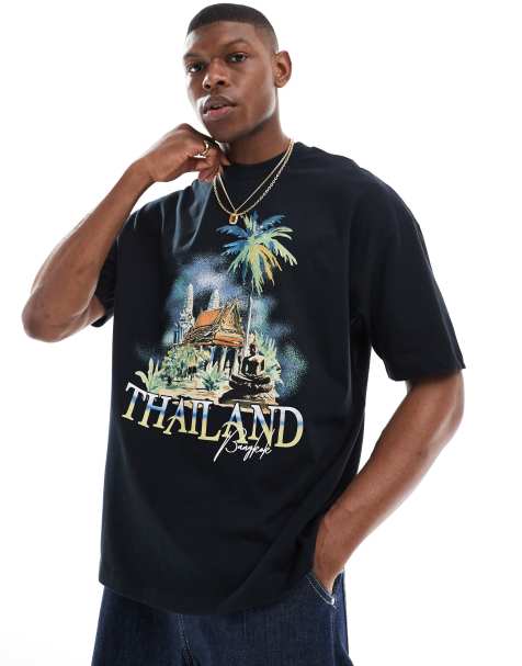 ASOS DESIGN oversized t-shirt with front city print in black
