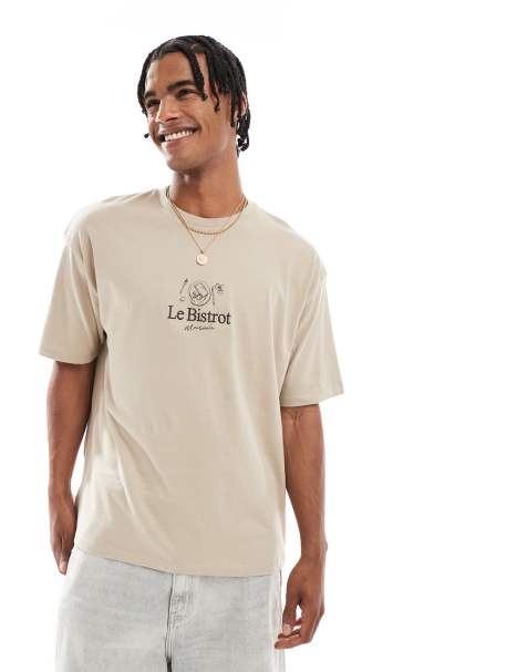 ASOS DESIGN oversized T-shirt with front embroidery in stone - view 1