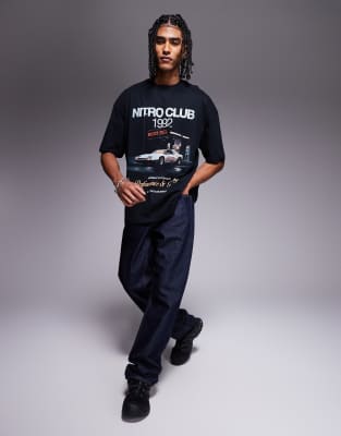 Asos Design Oversized T-shirt With Front Print In Black