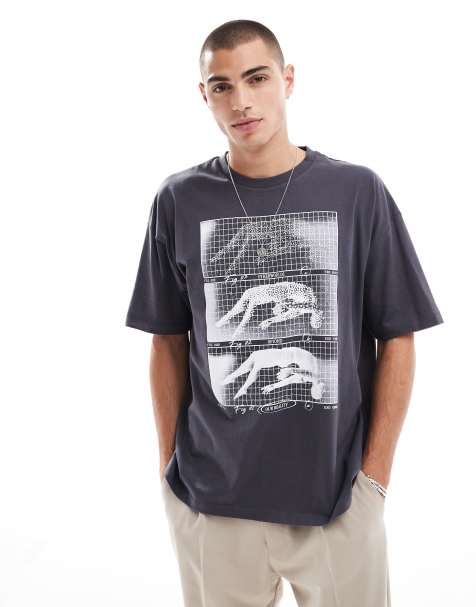 ASOS DESIGN oversized t-shirt with front print in charcoal - view 1