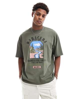 Asos Design Oversized T-shirt With Front Print In Green