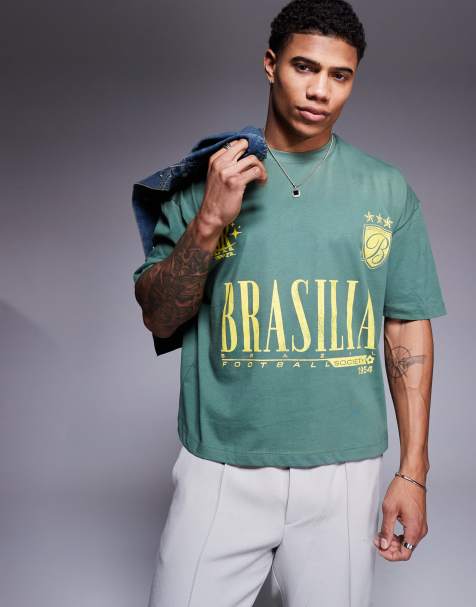 ASOS DESIGN oversized t-shirt with front text print in mid green - view 1