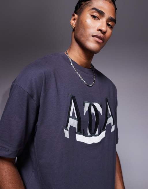 ASOS DESIGN oversized t-shirt with front varsity embroidery in charcoal gray, 3 of 4