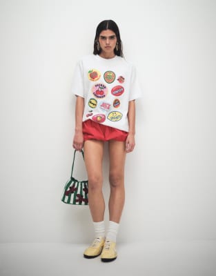 Asos Design Oversized T-shirt With Fruit Sticker Graphic In White