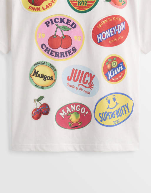 ASOS DESIGN Oversized T-shirt with fruit sticker graphic in white, 8 of 8