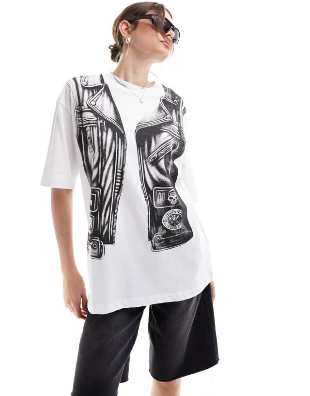 ASOS DESIGN - oversized t-shirt with gilet print graphic in white