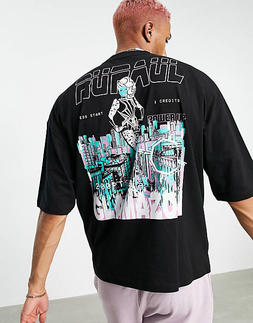 ASOS DESIGN oversized T-shirt with Glamazon RuPaul print in black | ASOS