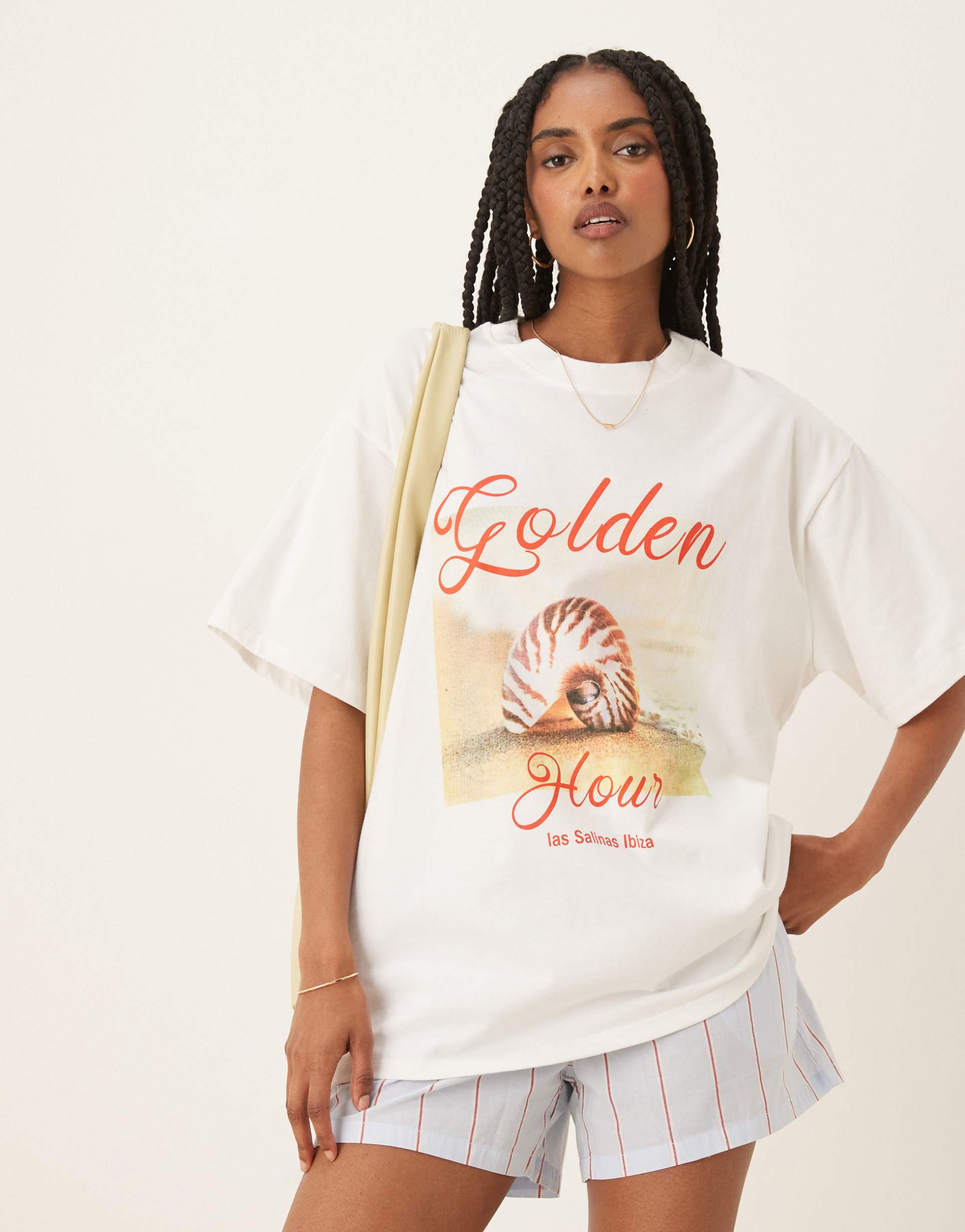 asos design oversized t-shirt with golden hour graphic in white