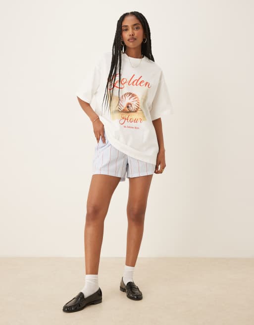 ASOS DESIGN oversized T-shirt with golden hour graphic in white