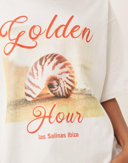 ASOS DESIGN oversized T-shirt with golden hour graphic in white