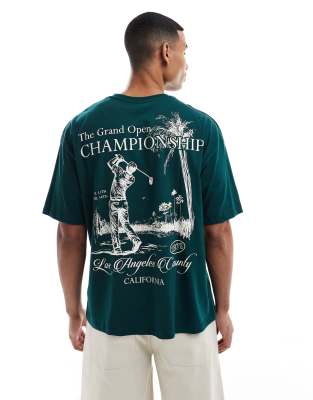 Asos Design Oversized T-shirt With Golf Graphic Back Print In Green