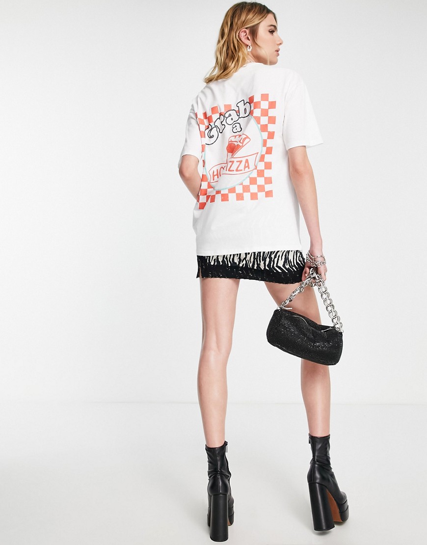 ASOS DESIGN oversized T-shirt with grab and go pizza graphic in white