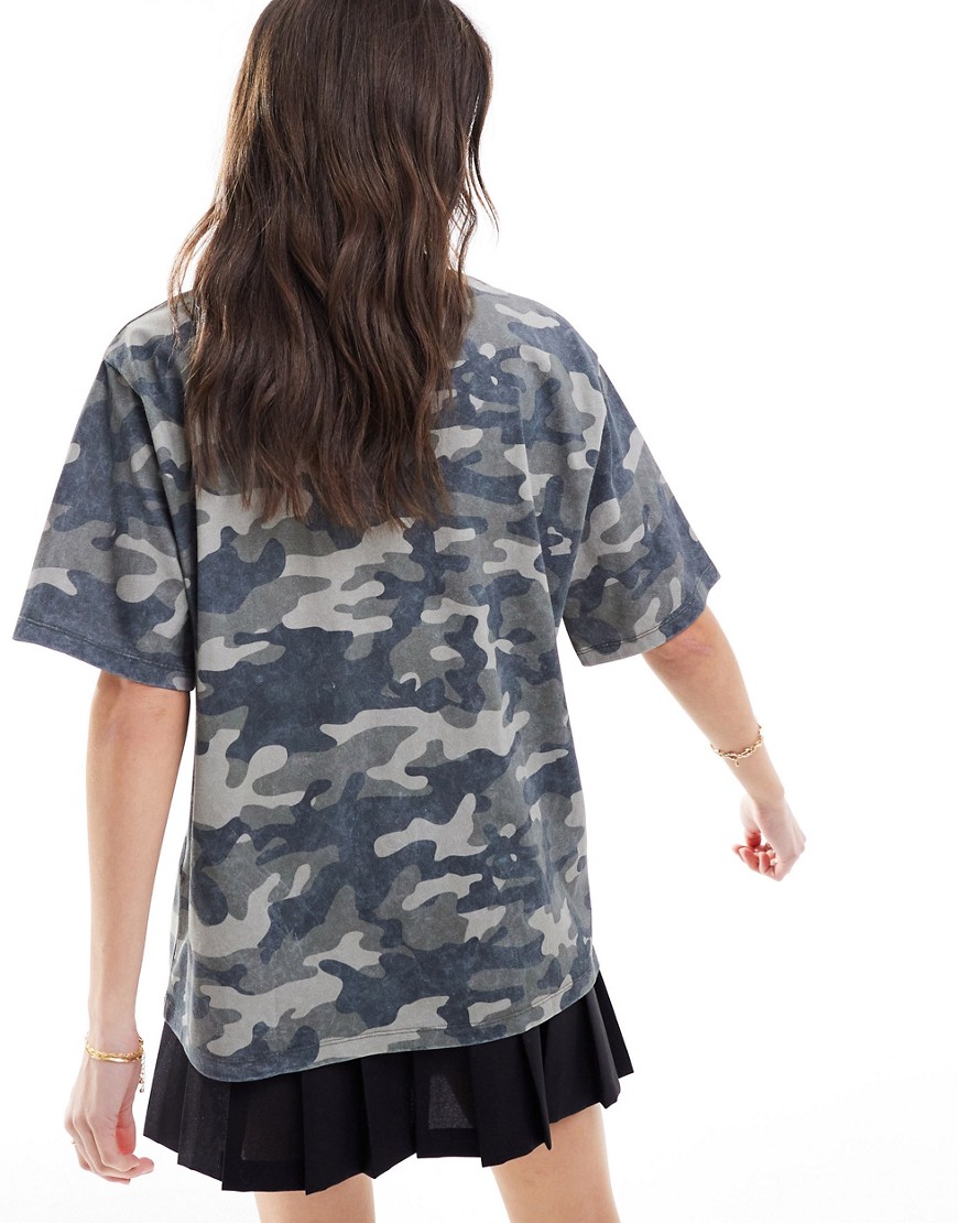 Asos Design Oversized T-shirt With Graphic In Washed Camo Print-multi