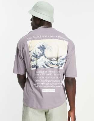 ASOS DESIGN oversized t-shirt with Great Wave of Kanagawa prints in washed  purple