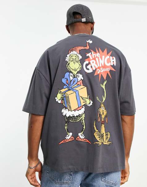 ASOS DESIGN oversized t-shirt with Grinch Christmas print in grey
