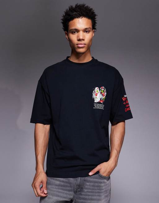 ASOS DESIGN oversized t-shirt with Grinch prints in black | ASOS